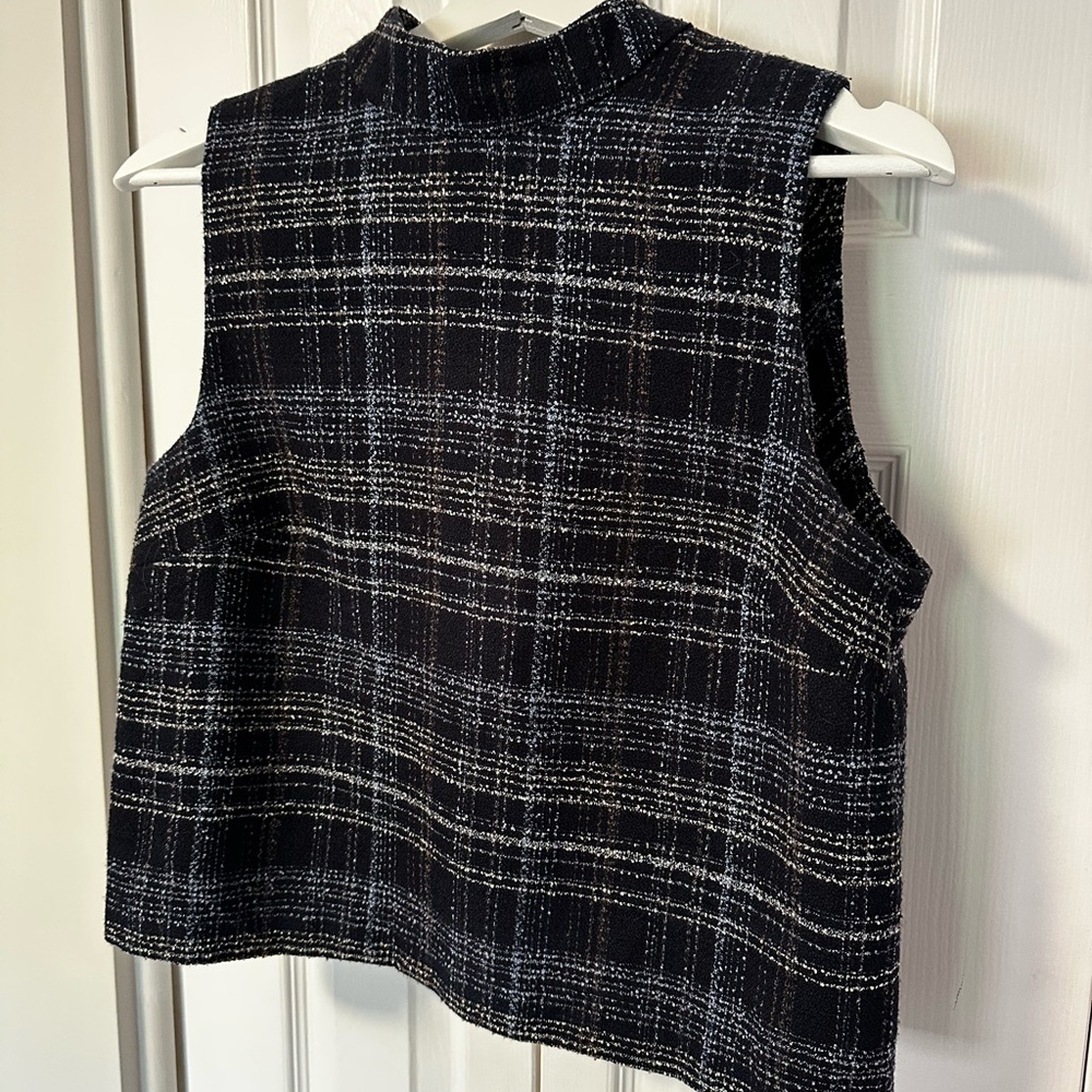 Plaid Sleeveless Top - Dark Blue Size Medium